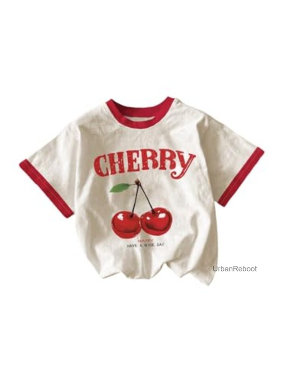 Girls Cherry Print Colorblock Short Sleeve Tee, Cute Summer Top